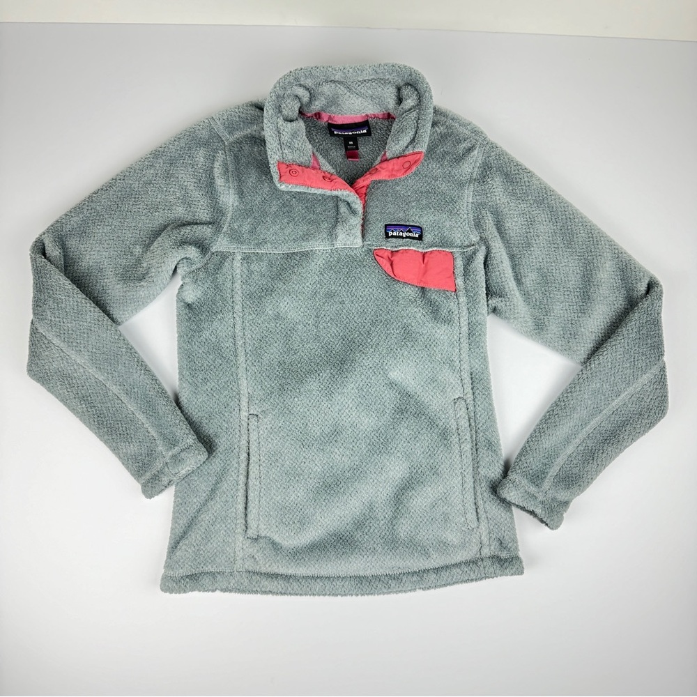 Patagonia Women's XS Re-Tool Snap-T Pullover Polartec Fleece Gray‎ Pink Soft LS